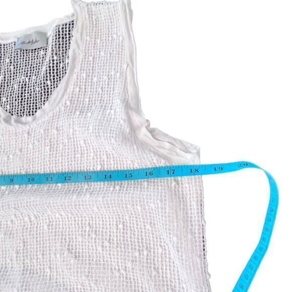 Le Moda White Sleeveless Tunic Sequined Lace Floral Hem Preppy Cottage Coastal L - Picture 11 of 14